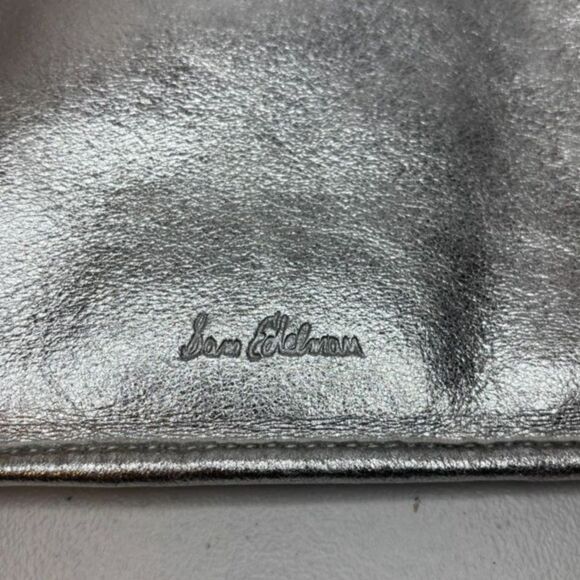 Sam Edelman Alia Lace Floral Leather Clutch Bag Designer Silver Black Tassel - Picture 5 of 10